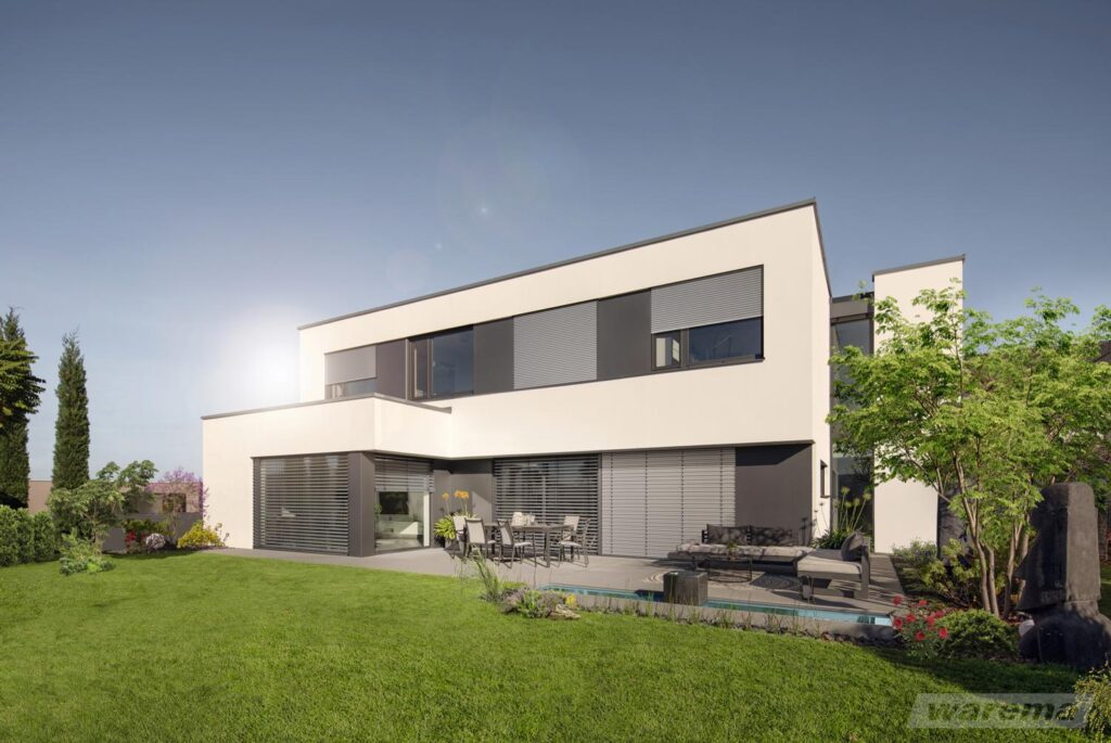 Modernes Einfamilienhaus mit außenliegenden Raffstores – effektiver Sonnen- und Sichtschutz von Rankl